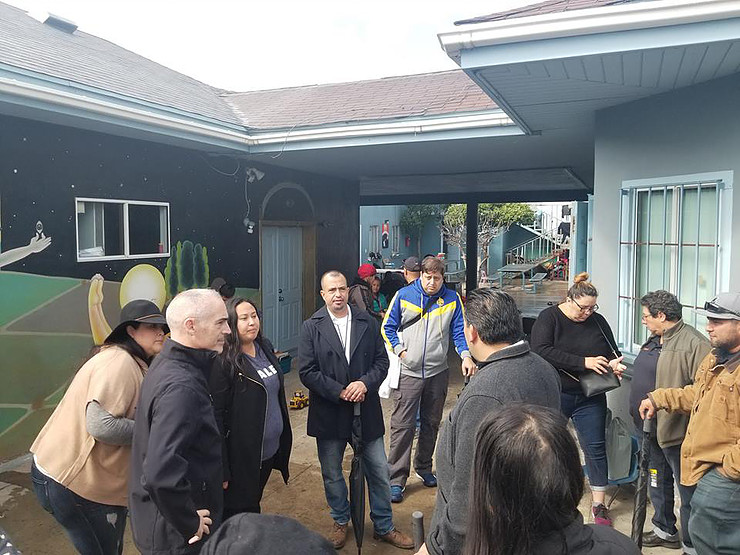 Delegation members including Councilmember Mitch O'Farrell, SALEF Interim Executive Director Jocelyn Duarte, and SALEF Jasmin Tobar meet with St. John's Well Child & Family Center staff at Instituto Madre Asunta. 